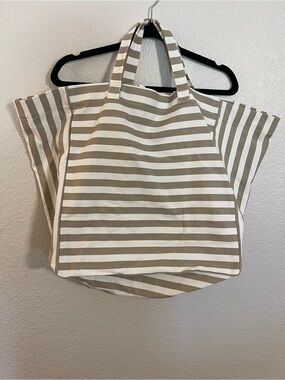 H&M Striped Oversized Canvas Tote Bag in Beige and White